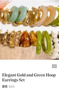 Elegant Gold and Green Hoop Earrings set