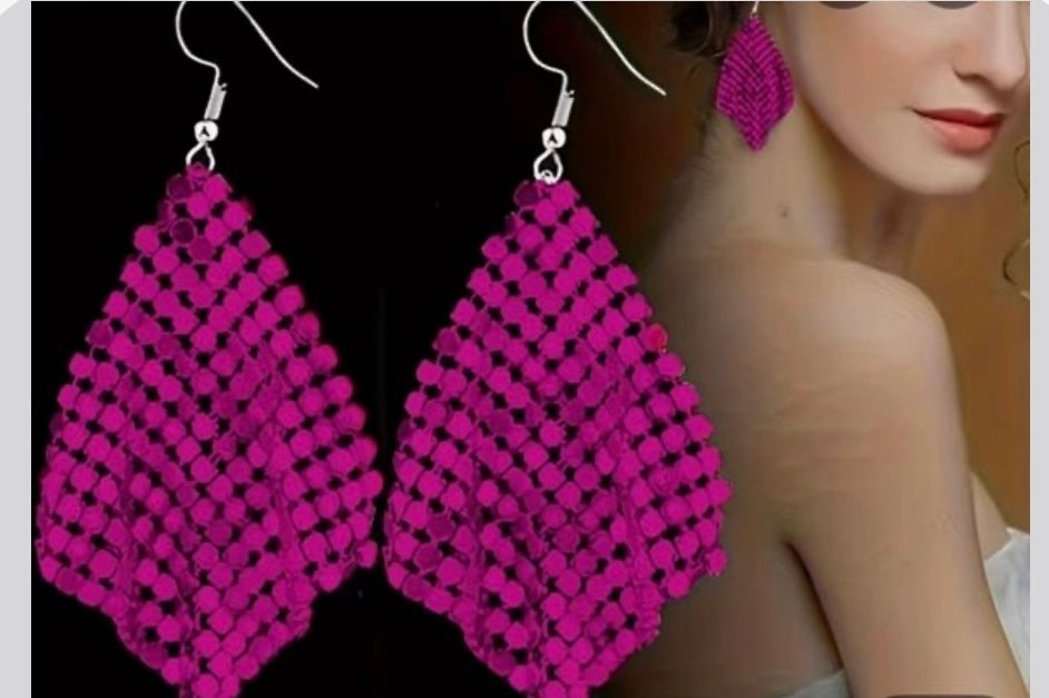 Pink fashionable silver fish hook Tassels Earrings Sequins