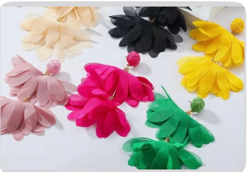 Multi-colored long Fabric Flower Tassels Earrings,Handmade