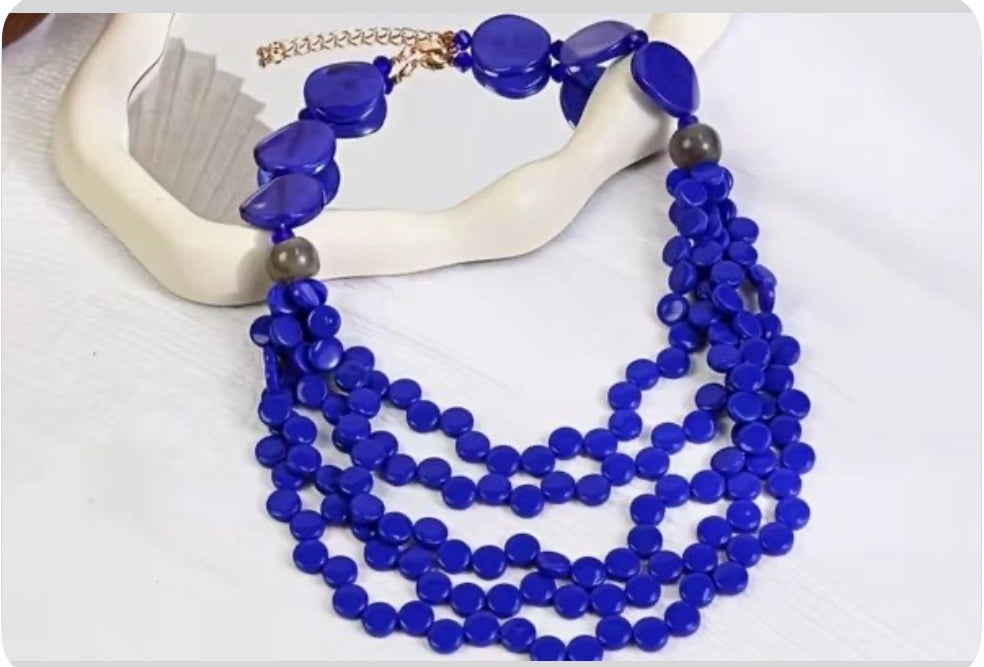 New Short Necklace with 7 color options, Resin Multi-Layer Beaded Layered Fashion Statement piece for Women