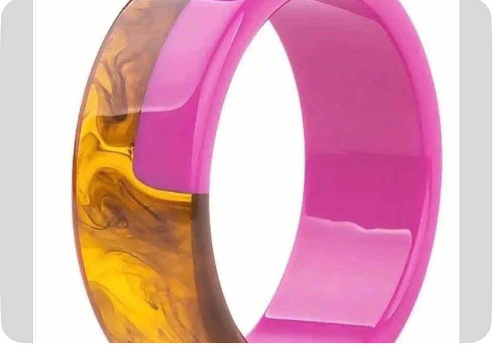 Chic Vintage-inspired Two-Tone Resin Bangle Bracelet for Women Marbled Brown & pink Bracelet