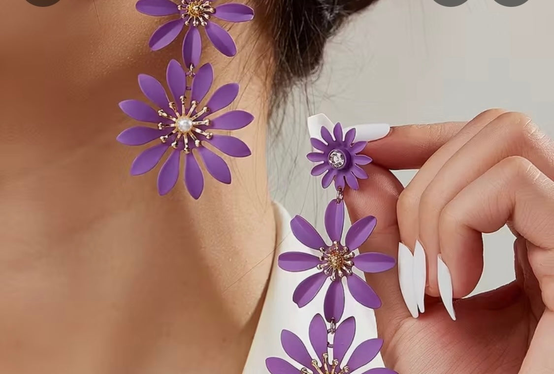 Purple Floral statement Earrings
