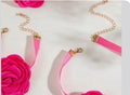4 pics French Elegance Rose Red Korean Velvet Necklace with Brunt Edge Camellia Pendant Jewelry Set, Pendant Gift for