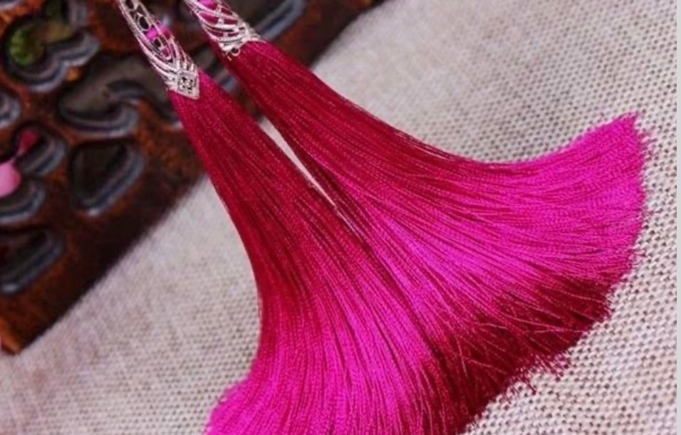 Pink Elegant Vintage Design Pendant Earrings with Multicolored Tassels Ethnic Long Style for Daily Wear Suitable for All Seasons