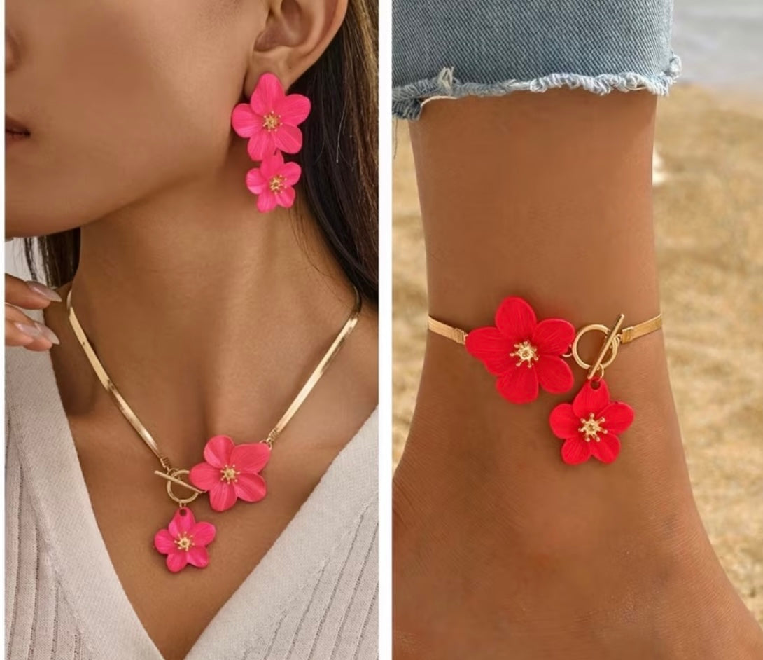 Floral Pink and Gold Jewelry set