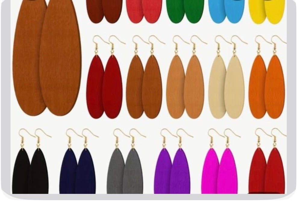 Natural Wood Earrings different colors Each