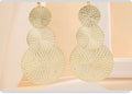 Elegant Round Disc Triple Long Earrings 18K Gold Plated Filigree Carved Statement Ear Jewelry for Women Girls