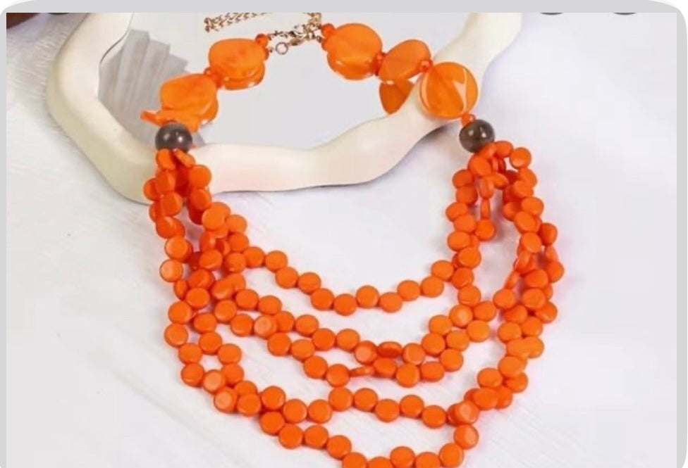 New Short Necklace with 7 color options, Resin Multi-Layer Beaded Layered Fashion