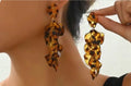 Women’s Fashion Dangle Earrings Leopard Print Petal-Shaped Long Drop Earrings Acrylic Material Suitable for Daily Wear Vacation
