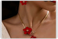 2 pcs Set of Flower Pendant Necklace and Earrings-Stylish and Elegant, Suitable for Women’s Daily Gatherings Parties