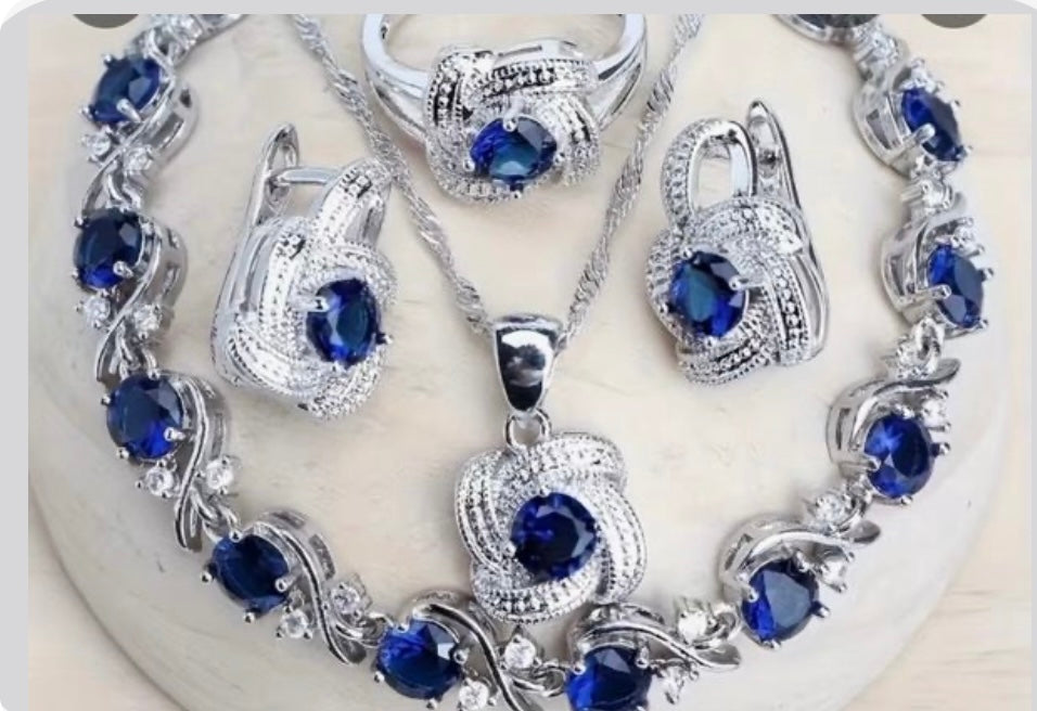 Elegant Jewelry Set]Elegant Blue Stone Cubic Zirconia Jewelry Set