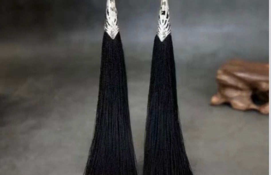 Black Elegant vintage Design Pendant Earrings with Multicolored Tassels-Ethnic Long Style for Daily Wear, Suitable for All Seasons